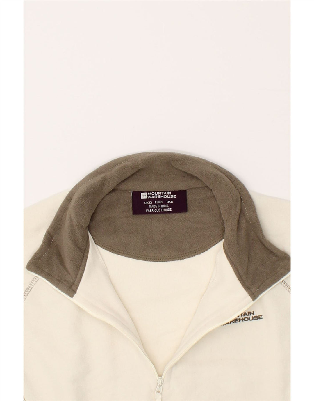 MOUNTAIN WAREHOUSE Womens Zip Neck Fleece Jumper UK 12 Medium White Vintage Mountain Warehouse and Second-Hand Mountain Warehouse from Messina Hembry 