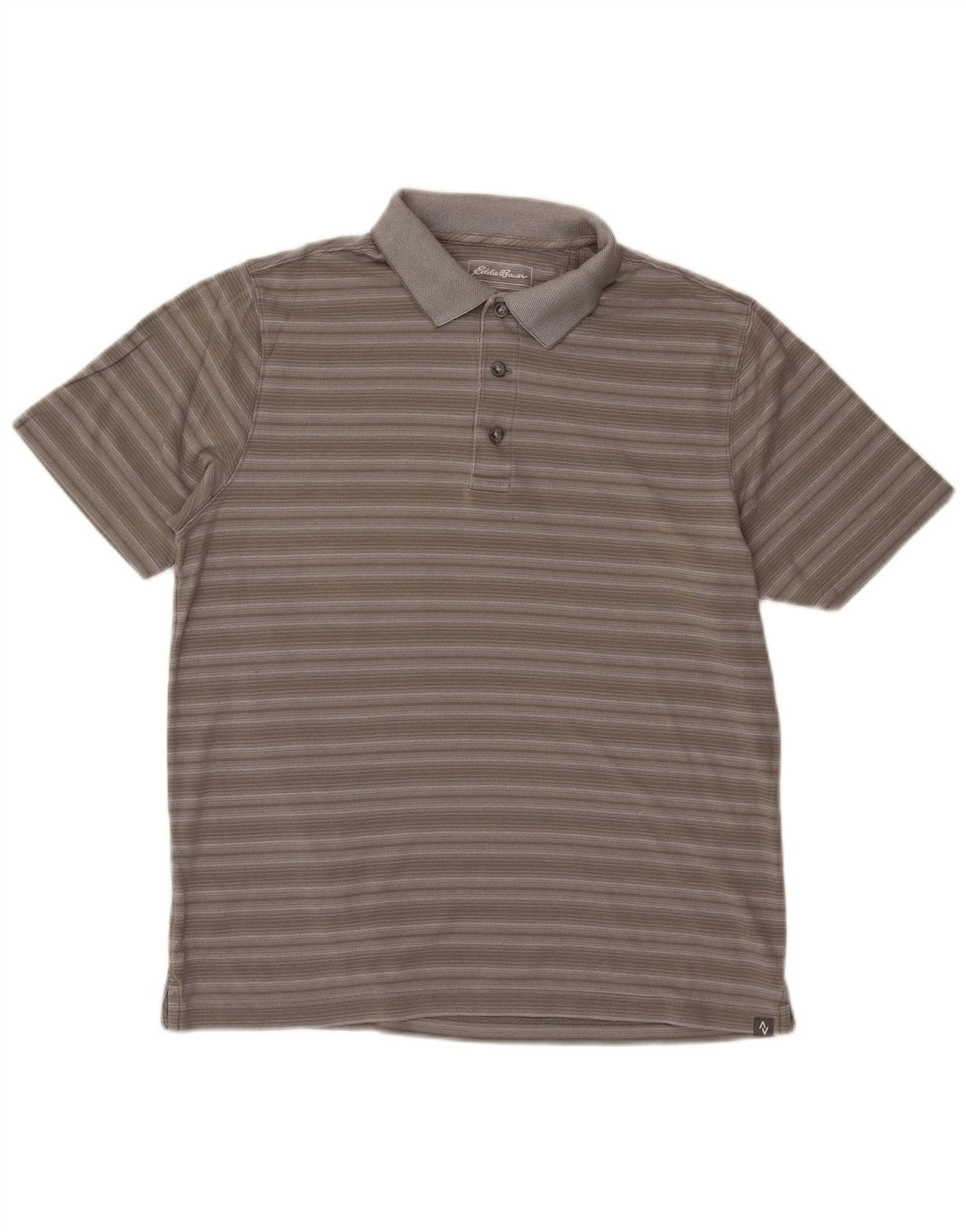 EDDIE BAUER Mens Polo Shirt Medium Grey Striped Cotton