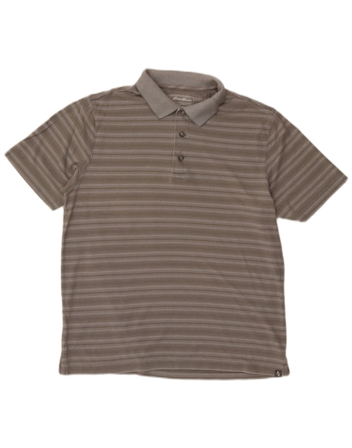 EDDIE BAUER Mens Polo Shirt Medium Grey Striped Cotton