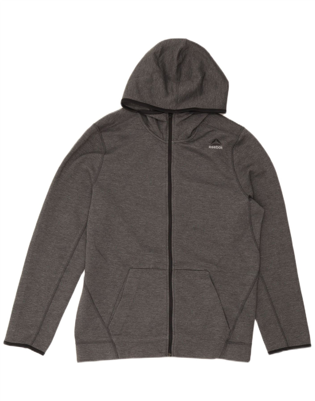 REEBOK Mens Zip Hoodie Sweater Medium Grey Polyester