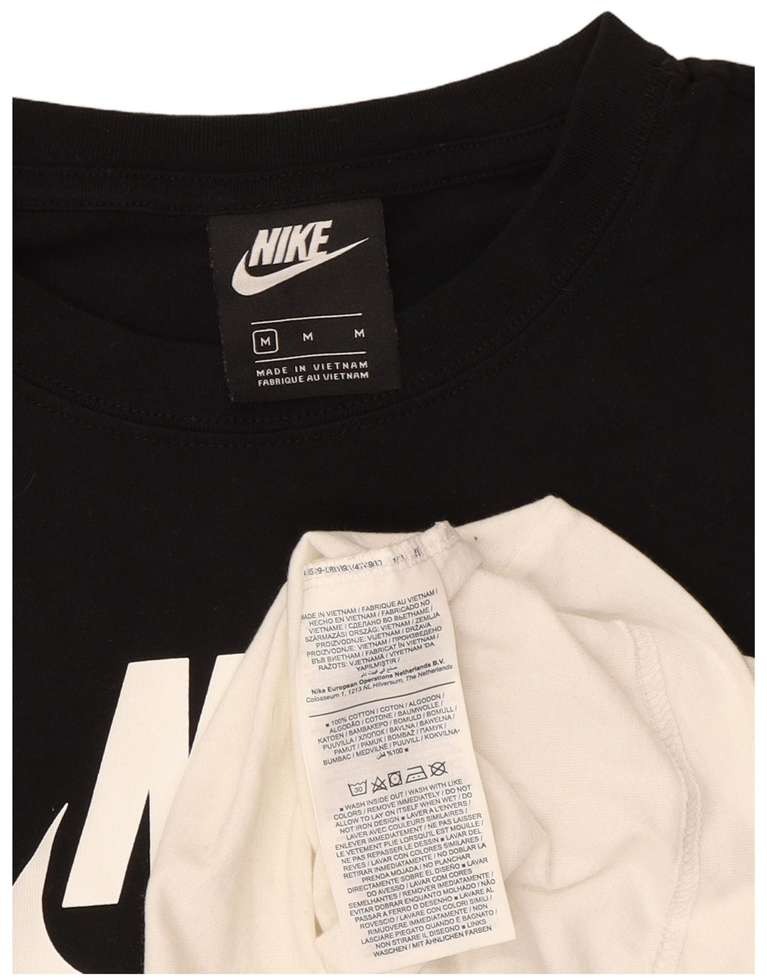 Nike Womens Graphic Top Long Sleeve UK 12 Medium Black Colourblock Cotton