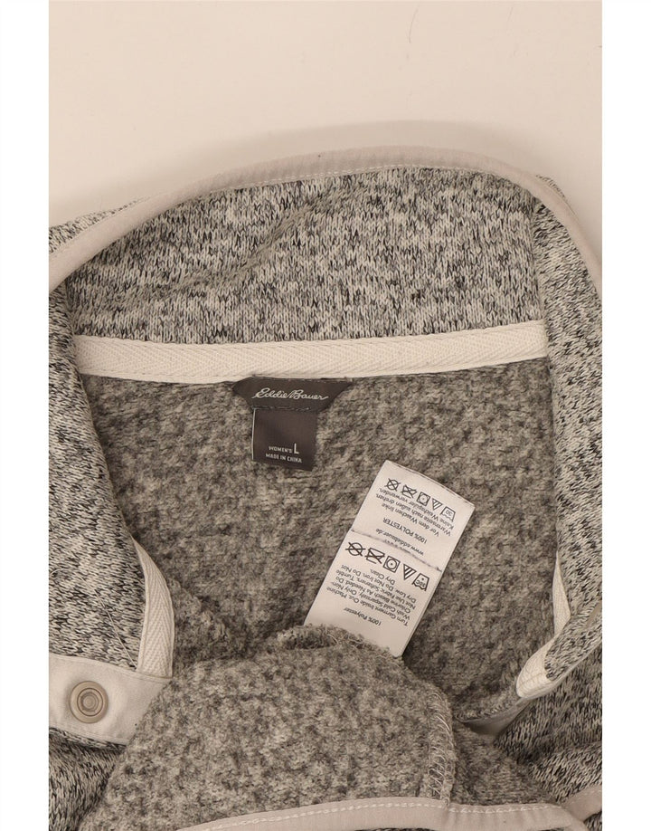 EDDIE BAUER Womens Button Neck Sweatshirt Jumper UK 16 Large Grey Flecked Vintage Eddie Bauer and Second-Hand Eddie Bauer from Messina Hembry 