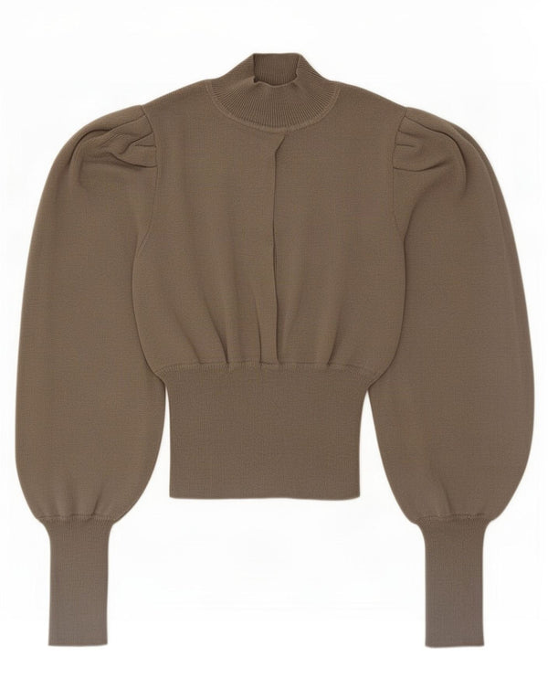 Zara Womens Crop Turtle Neck Jumper Sweater UK 8 Small Khaki Viscose