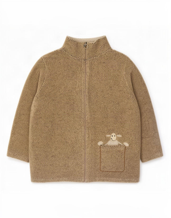 Giacca da tuta in pile da donna vintage UK 14 grande poliestere beige