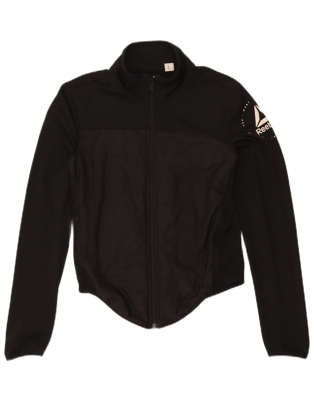 Giacca Reebok da donna con grafica grafica, giacca UK 8/10 Small, poliestere nero