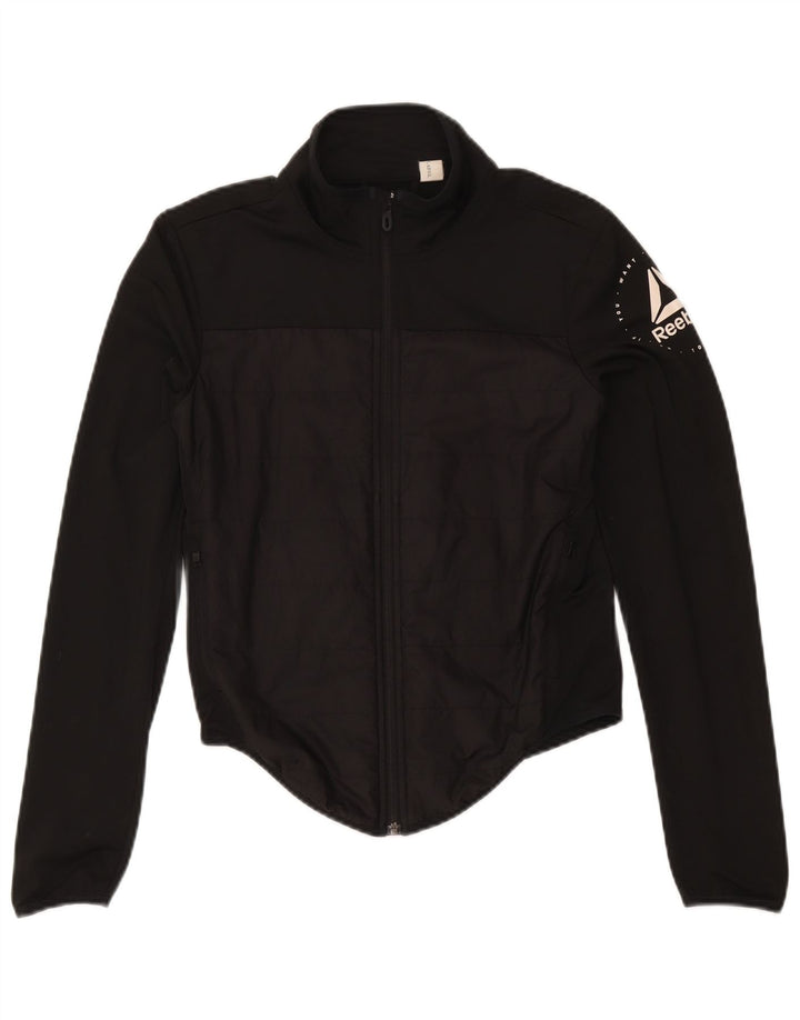 Giacca Reebok da donna con grafica grafica, giacca UK 8/10 Small, poliestere nero