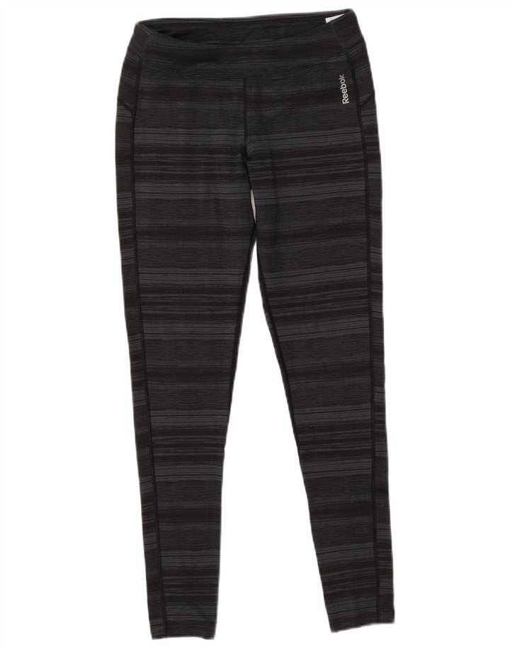 REEBOK Womens Leggings UK 10 Small  Grey Pinstripe Polyester