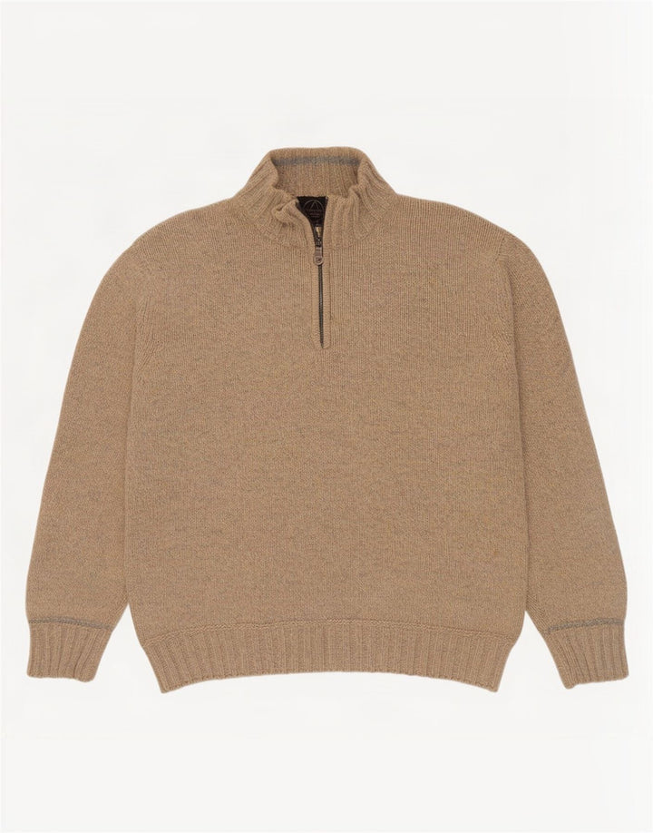 Murphy & Nye Mens Zip Neck Jumper Sweater XL Beige Flecked Wool