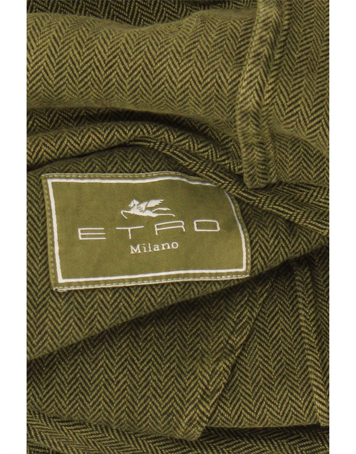 Etro Jaqueta Blazer Masculina de 3 Botões IT 48 Espinha de Peixe Verde Médio