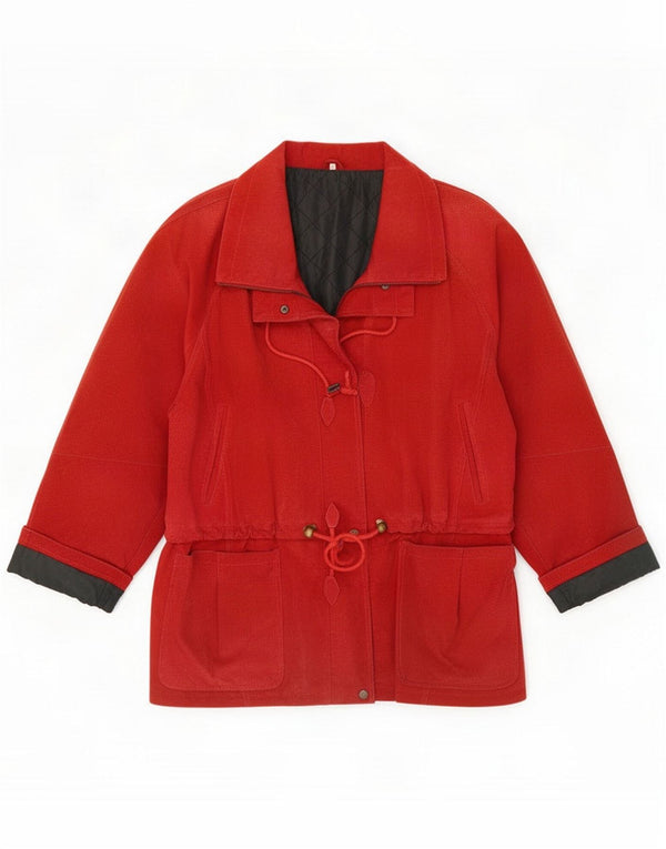 vintage Femmes Surdimensionné Suède Pardessus EU 44 XL Colorblock Rouge