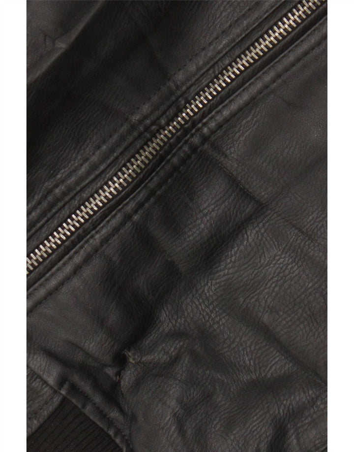 Identic Mens Motorstyle Faux Leather Bomber Jacket UK 42 XL Black Polyester