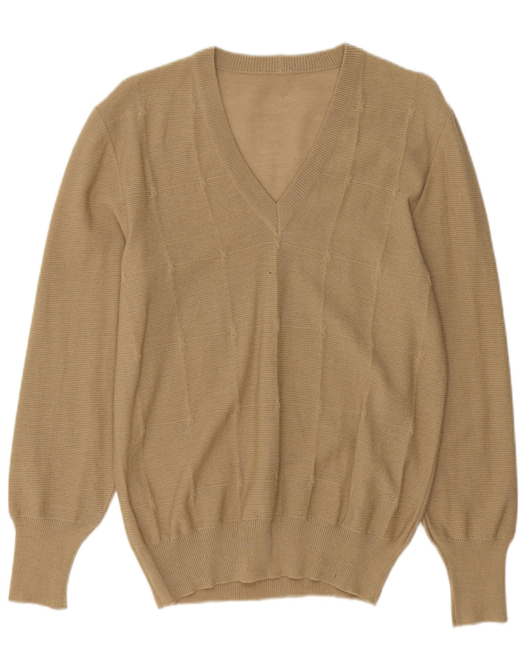 VINTAGE Womens V-Neck Jumper Sweater UK 12 Medium Beige
