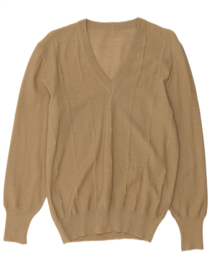 VINTAGE Womens V-Neck Jumper Sweater UK 12 Medium Beige