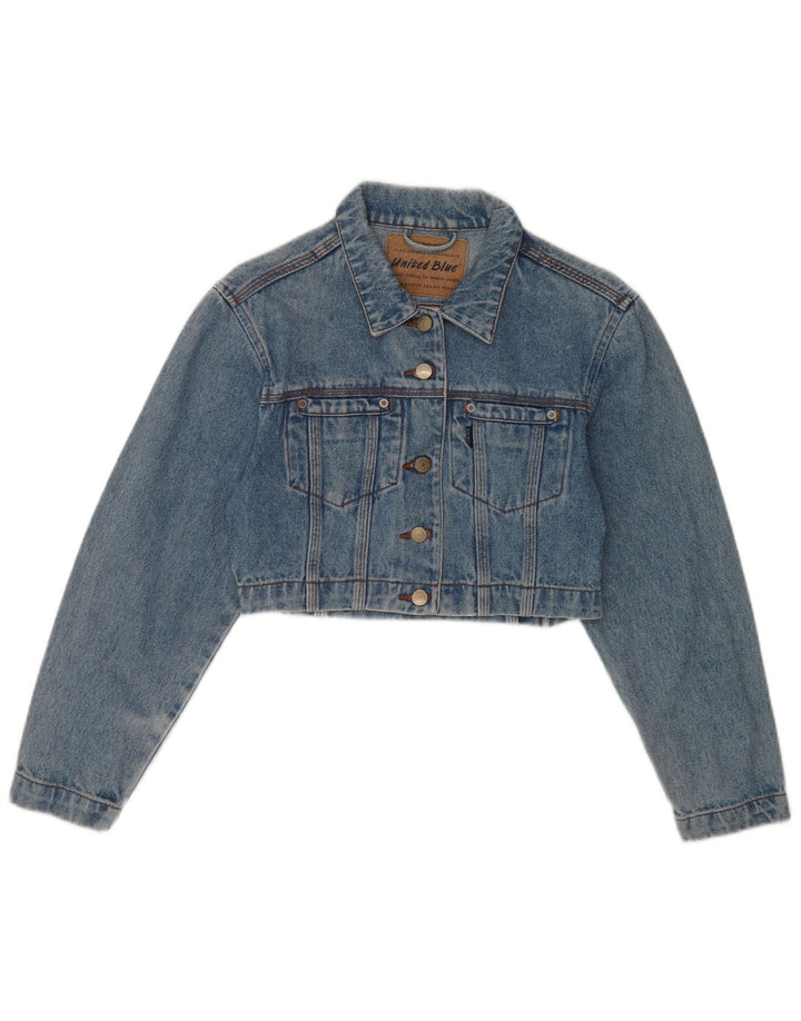 Giacca in denim vintage da donna corta UK 10 piccolo cotone blu