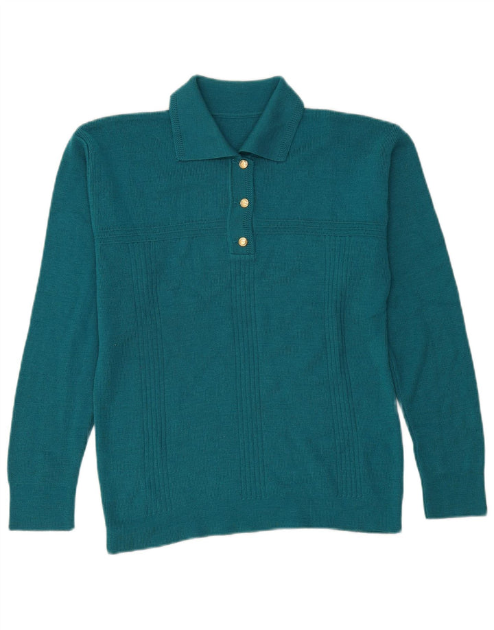 Vintage Dame Polo Neck Jumper Sweater UK 14 Medium Blue
