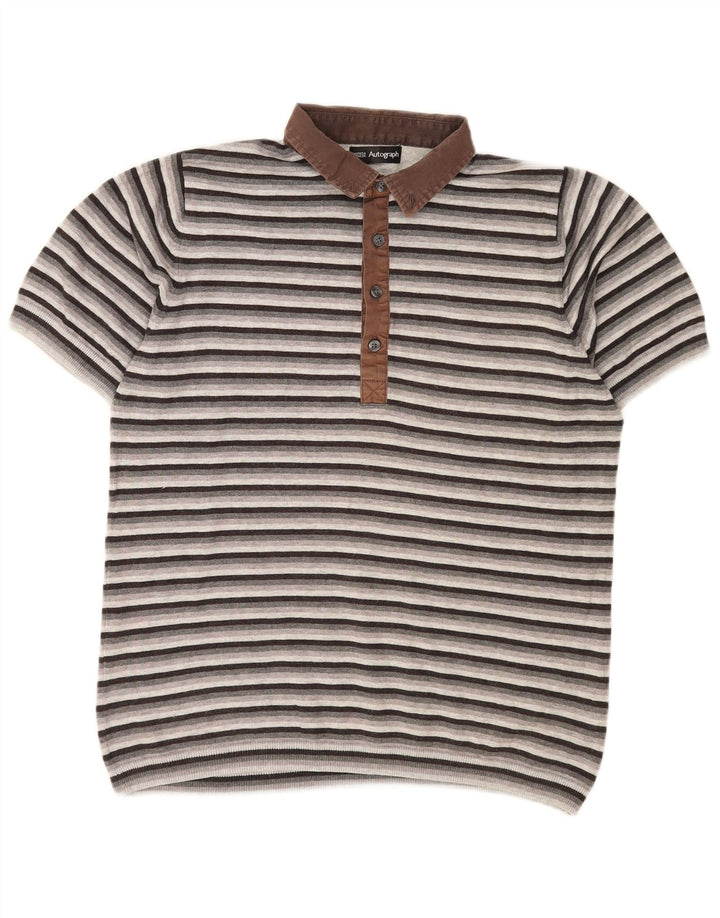 Marks & Spencer Férfi Autograph Polo Shirt Középszürke csíkos poliészter