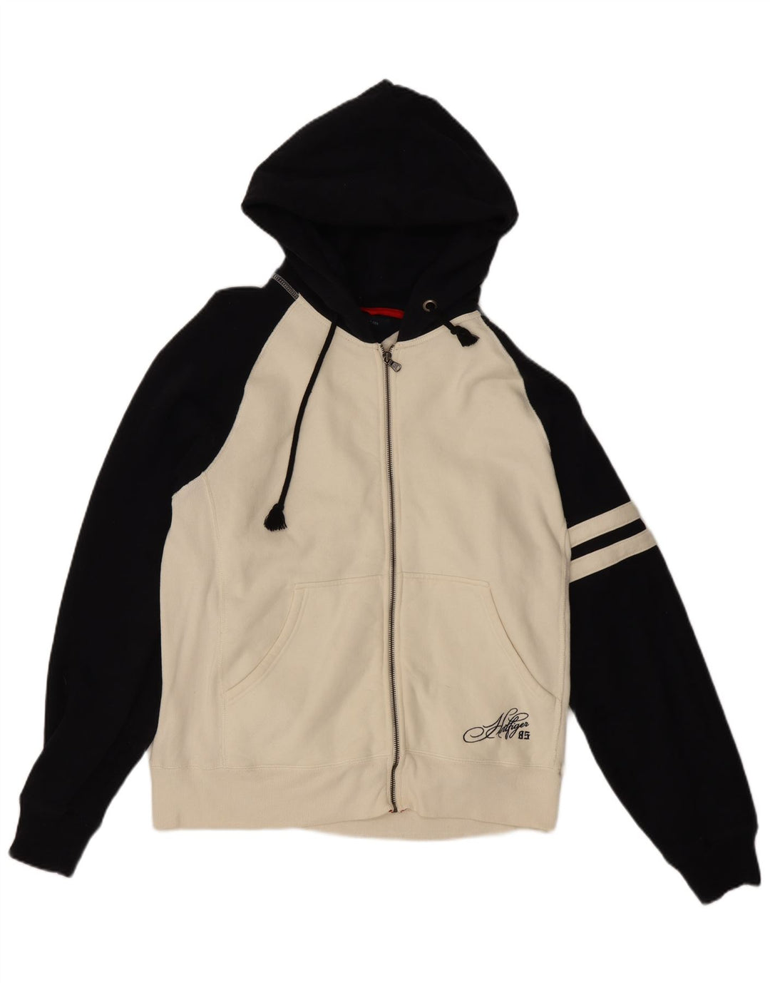 Tommy Hilfiger Mens Zip Hoodie Sweater Medium Off White Colourblock