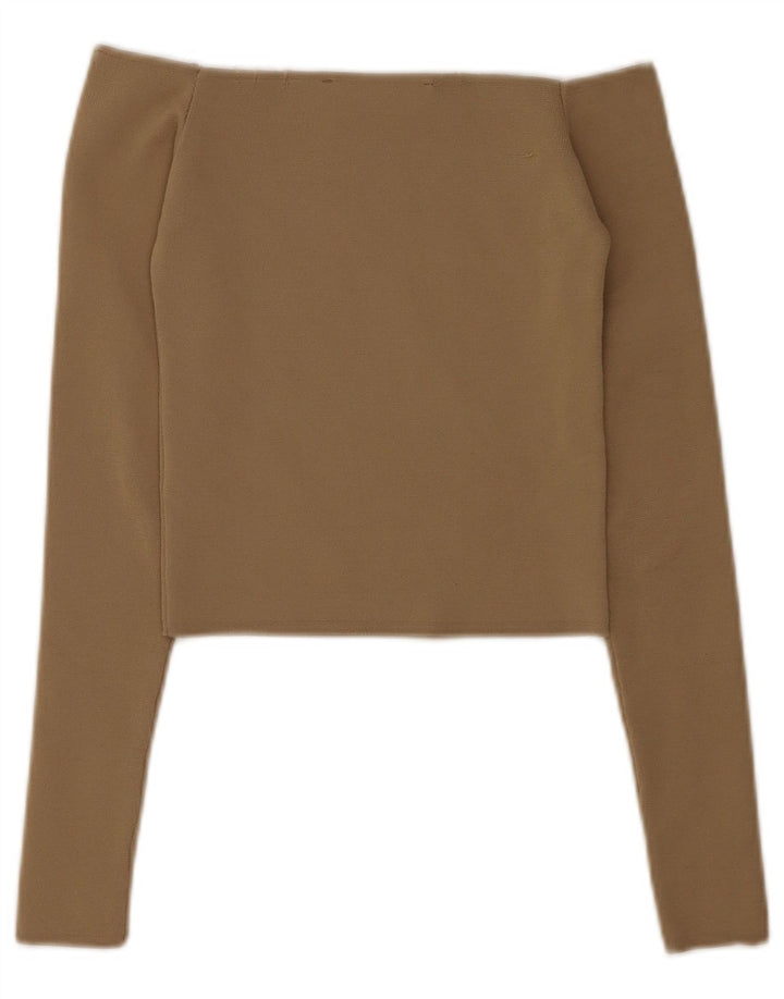 Zara Womens Crop Off Shoulder Top UK 4 XS Beige Polyester