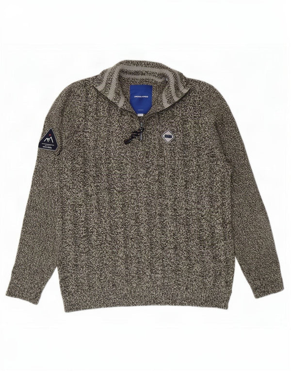 Jack & Jones Mens Zip Neck Jumper Sweater Large Grey Flecked Acrylic