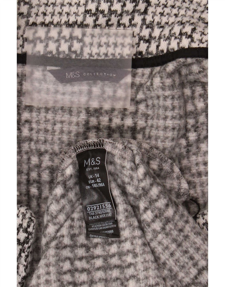 Marks & Spencer Womens Open Overcoat UK 14 Large Black Houndstooth