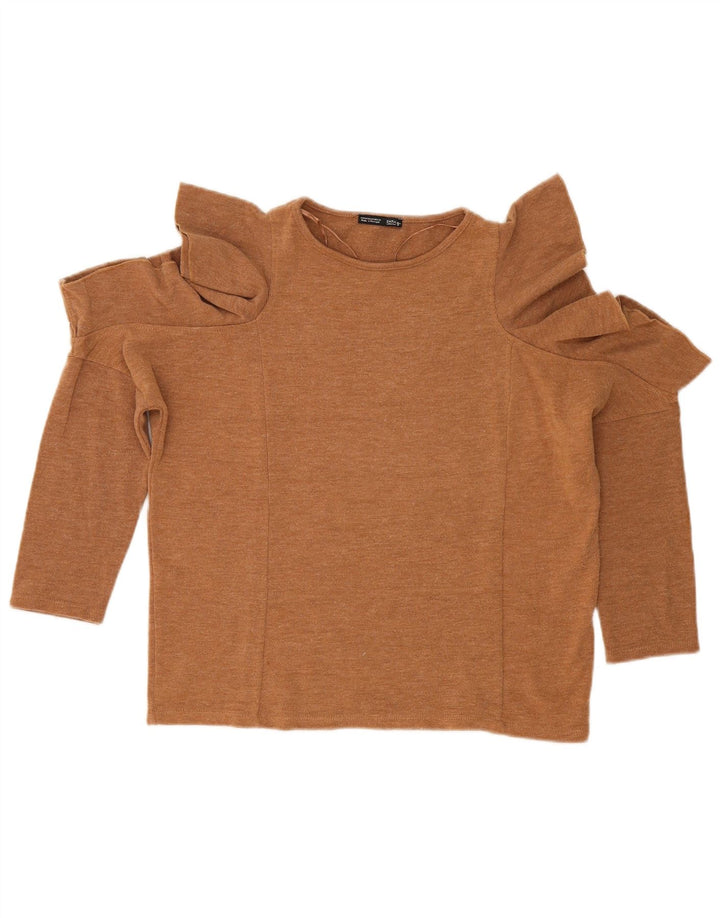 Zara Womens Off Shoulder Blouse Top UK 14 Medium Beige Flecked