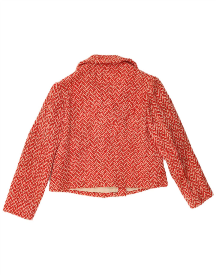 Vintage Dame Crop Dobbeltradet Blazer Jacket UK 12 Medium Red Chevron