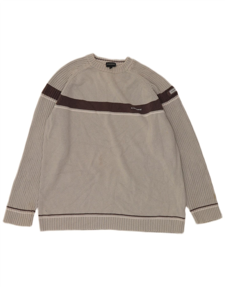 Kickers Mens Crew Neck Jumper Sweater Medium Grey Colourblock Cotton