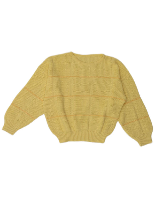 Vintage Damen Rundhalspullover Pullover UK 12 Mittelgelb gestreift aus Acryl