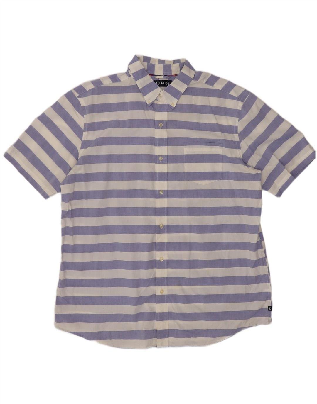 Chaps Mens Short Sleeve Regular Fit Shirt XL Blue Striped Cotton
