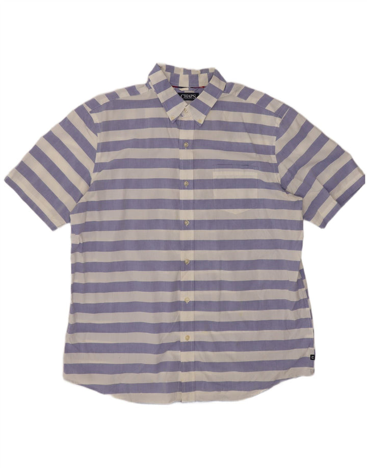 Chaps Mens Short Sleeve Regular Fit Shirt XL Blue Striped Cotton