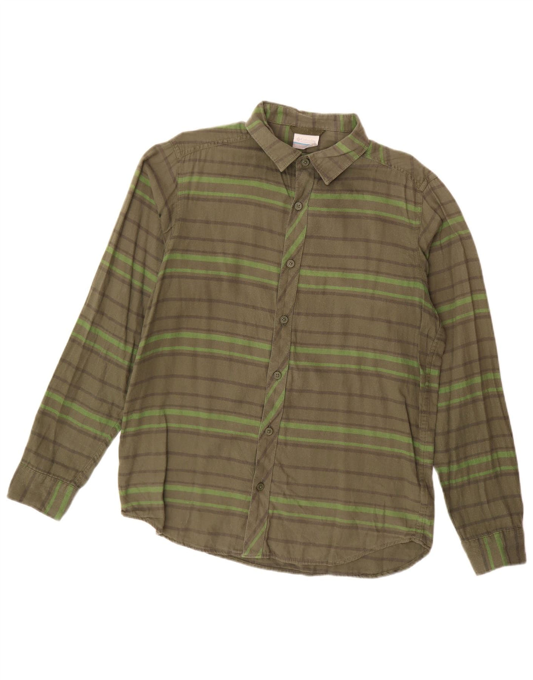 Columbia Mens Flannel Shirt Small Khaki Striped Cotton