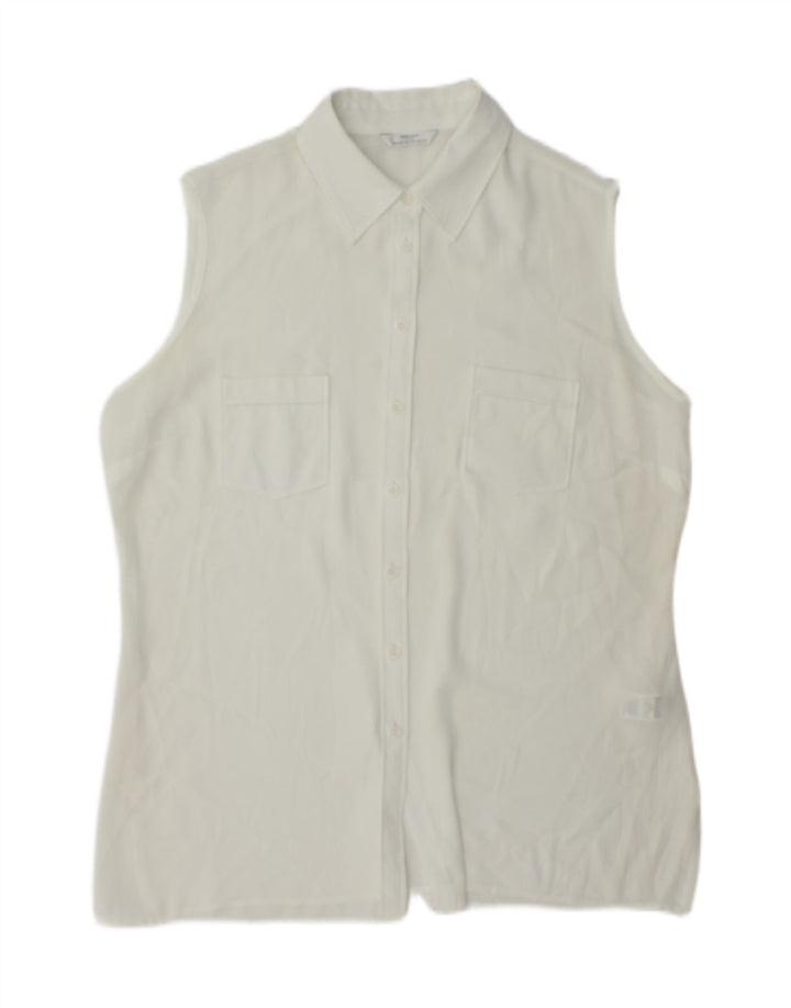 Marks & Spencer Womens Sleeveless Shirt Blouse UK 16 Large White Polyester