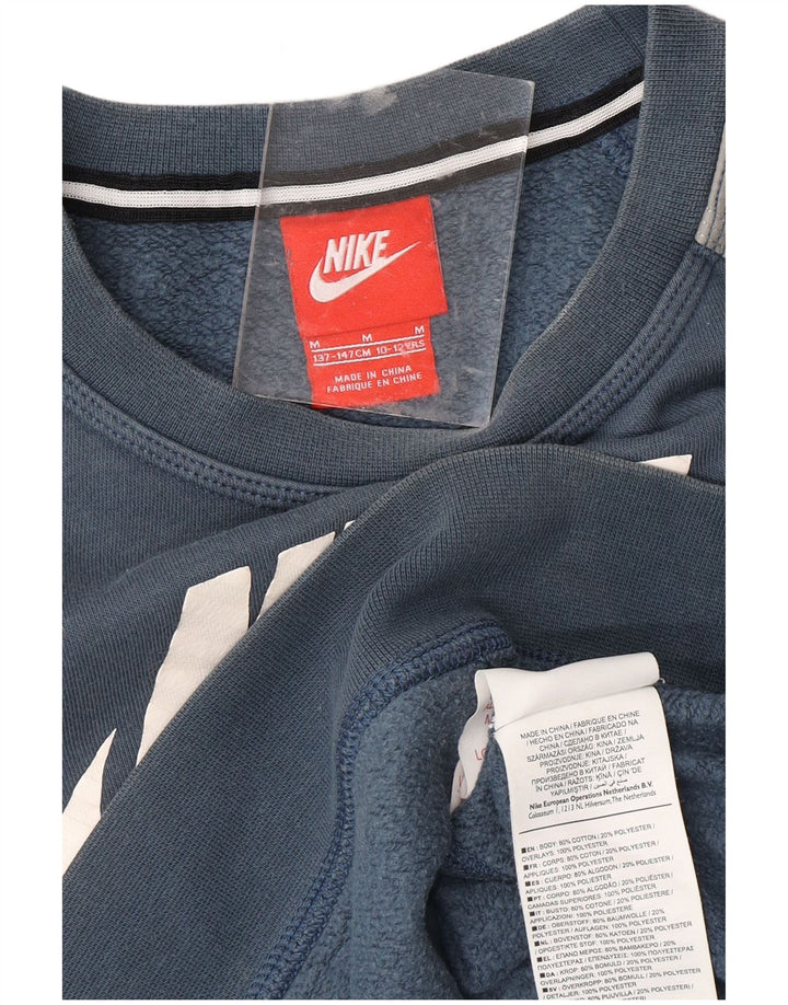 NIKE Boys Graphic Sweatshirt Jumper 10-11 Years Medium  Blue Colourblock