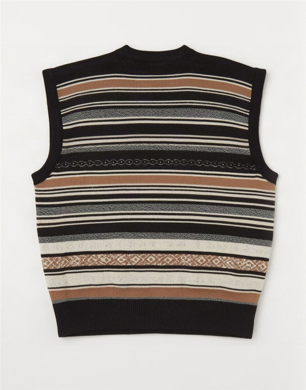 Vintage Mens Sleeveless Cardigan Sweater IT 52 Large Black Striped