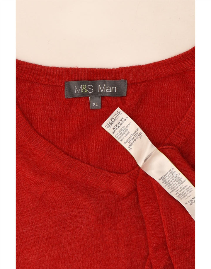 Marks & Spencer Mens V-Neck Jumper Sweater XL Red Acrylic