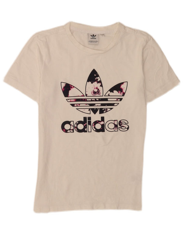 Adidas grafisk T-shirt top til kvinder DK 6 XS hvid bomuld