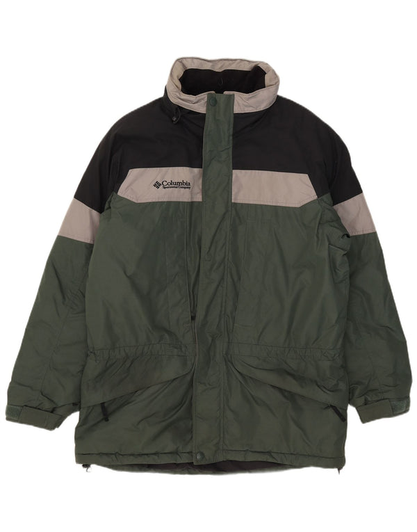 Columbia Mens Hooded Ski Jacket UK 38 Medium Green Colourblock Nylon