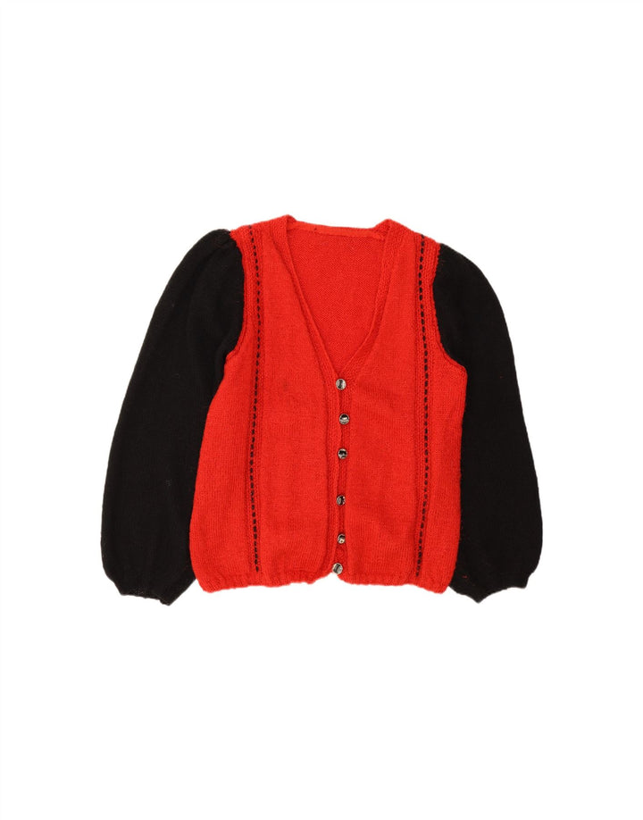 VINTAGE Womens Cardigan Sweater UK 14 Medium Red Colourblock