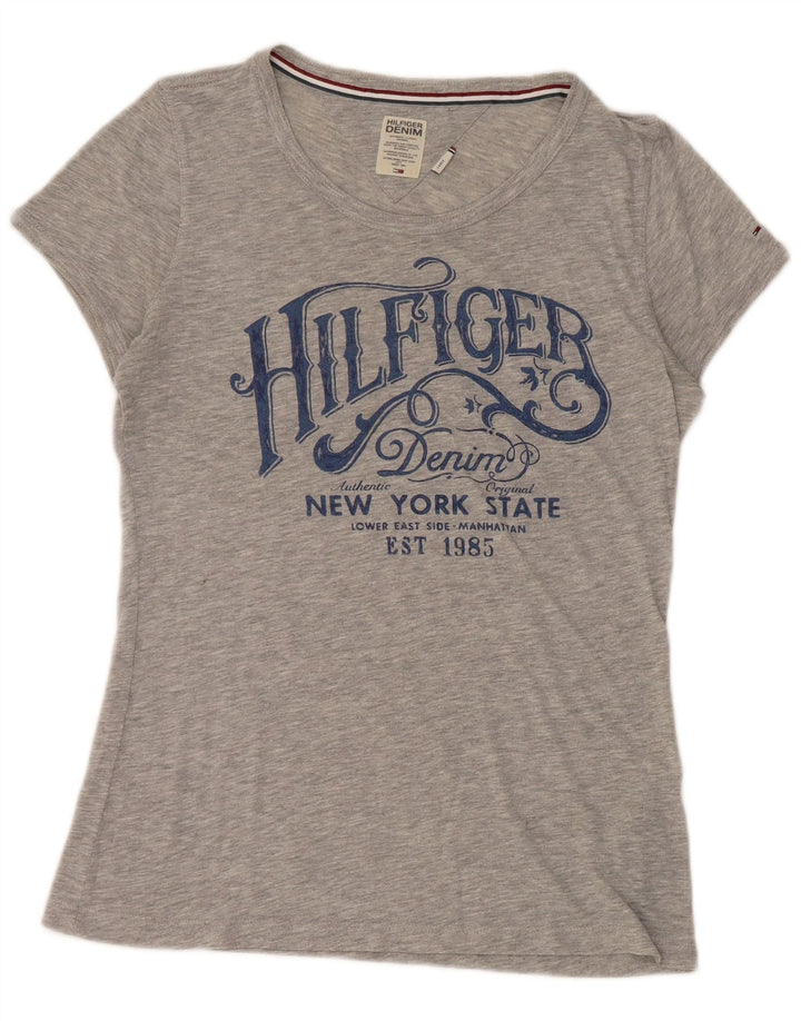 Tommy Hilfiger Womens Graphic T-Shirt Top UK 14 Large Grey Polyester