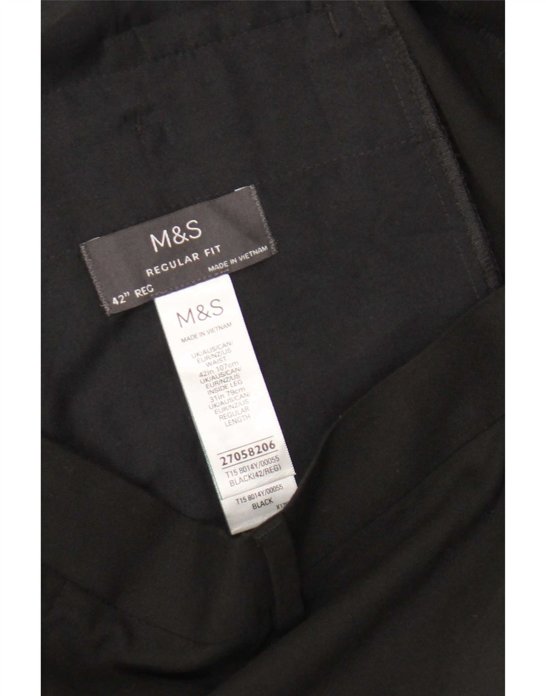 Pantaloni de costum pentru bărbați Marks & Spencer, cu ajustare normală, L42 L31, poliester negru