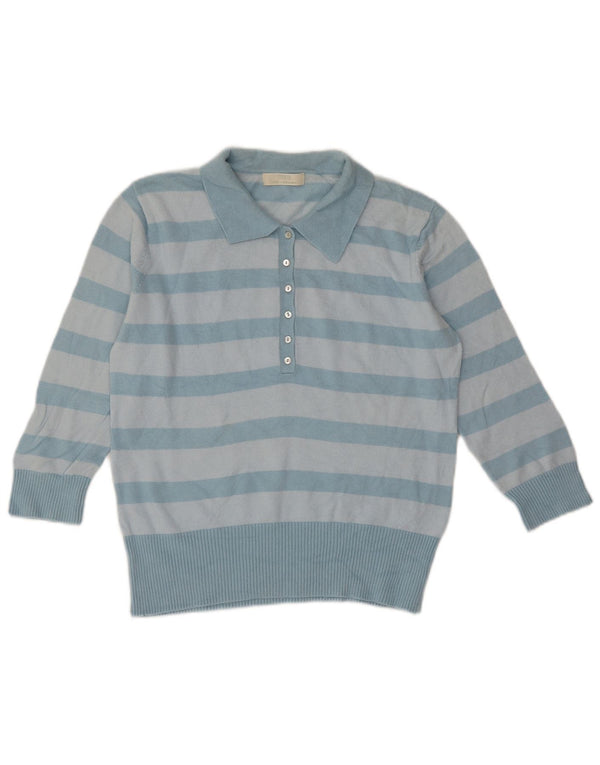 Marks & Spencer Pull à col polo pour femme UK 16 Large Bleu Rayé