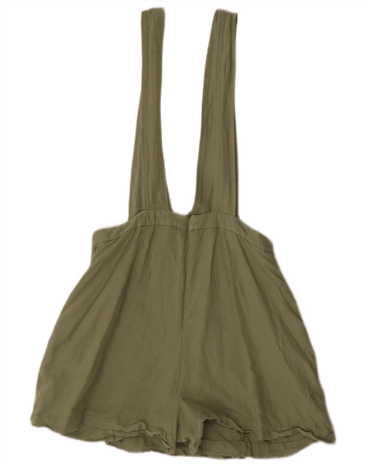 Zara Dame Dungarees Shorts Small W28 Khaki Linen