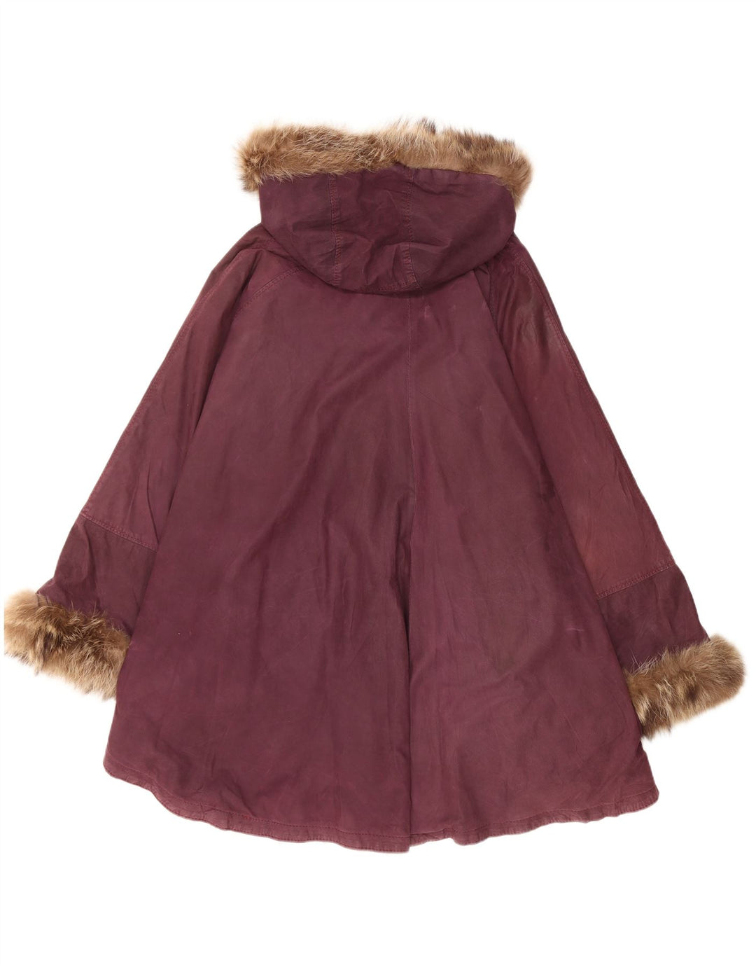 Vintage Womens Hooded Leather Poncho Coat One Size Maroon