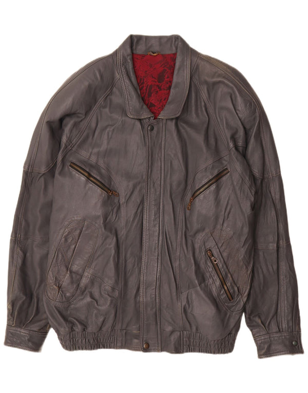 Giacca in pelle vintage da uomo IT 60 4XL Grigia