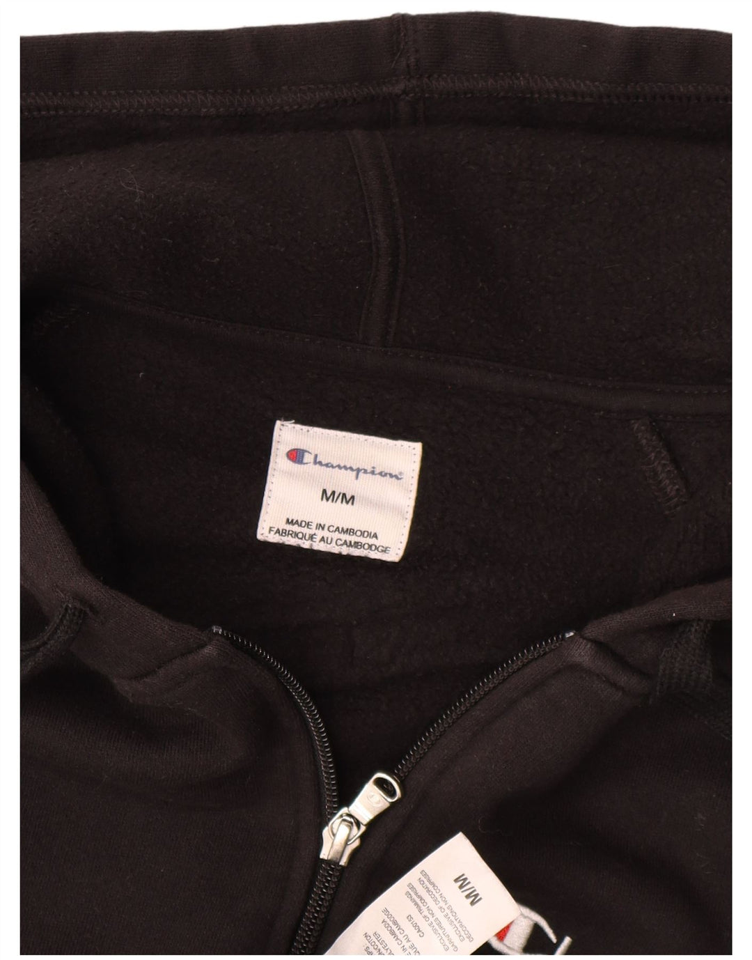 Champion Mens Zip Hoodie Sweater Medium Black Cotton