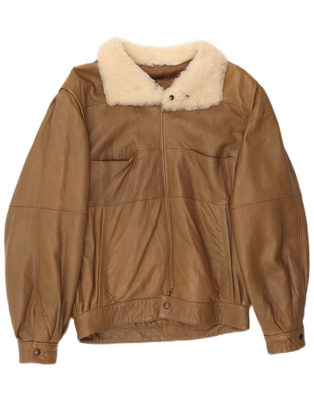Aicad Womens Oversized Leather Jacket IT 44 Medium Brown