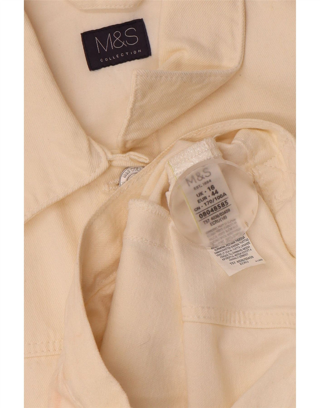 Marks & Spencer Womens Crop Denim Jacket UK 16 Large Off White Cotton