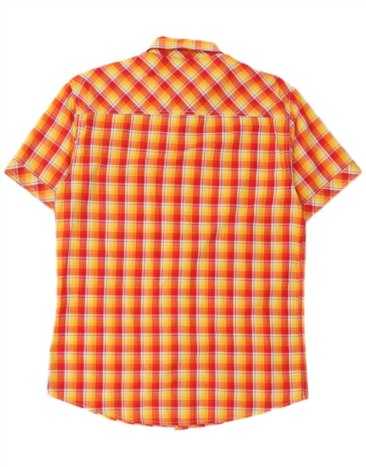 Mustang Mens Short Sleeve Shirt Small Yellow Check Cotton