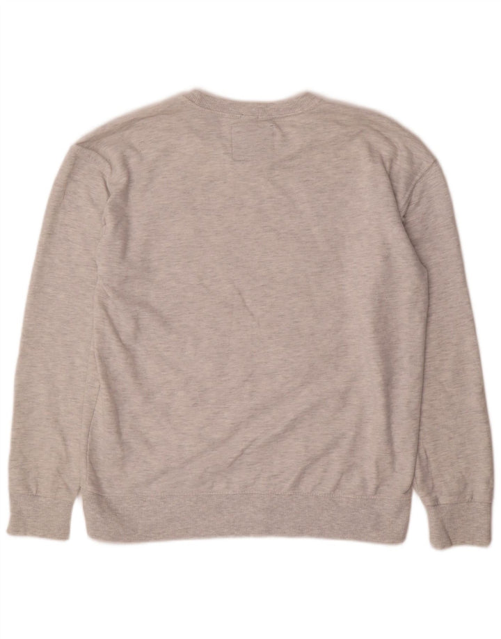Superdry Womens Graphic Sweatshirt Jumper UK 14 Medium Grey Flecked Cotton