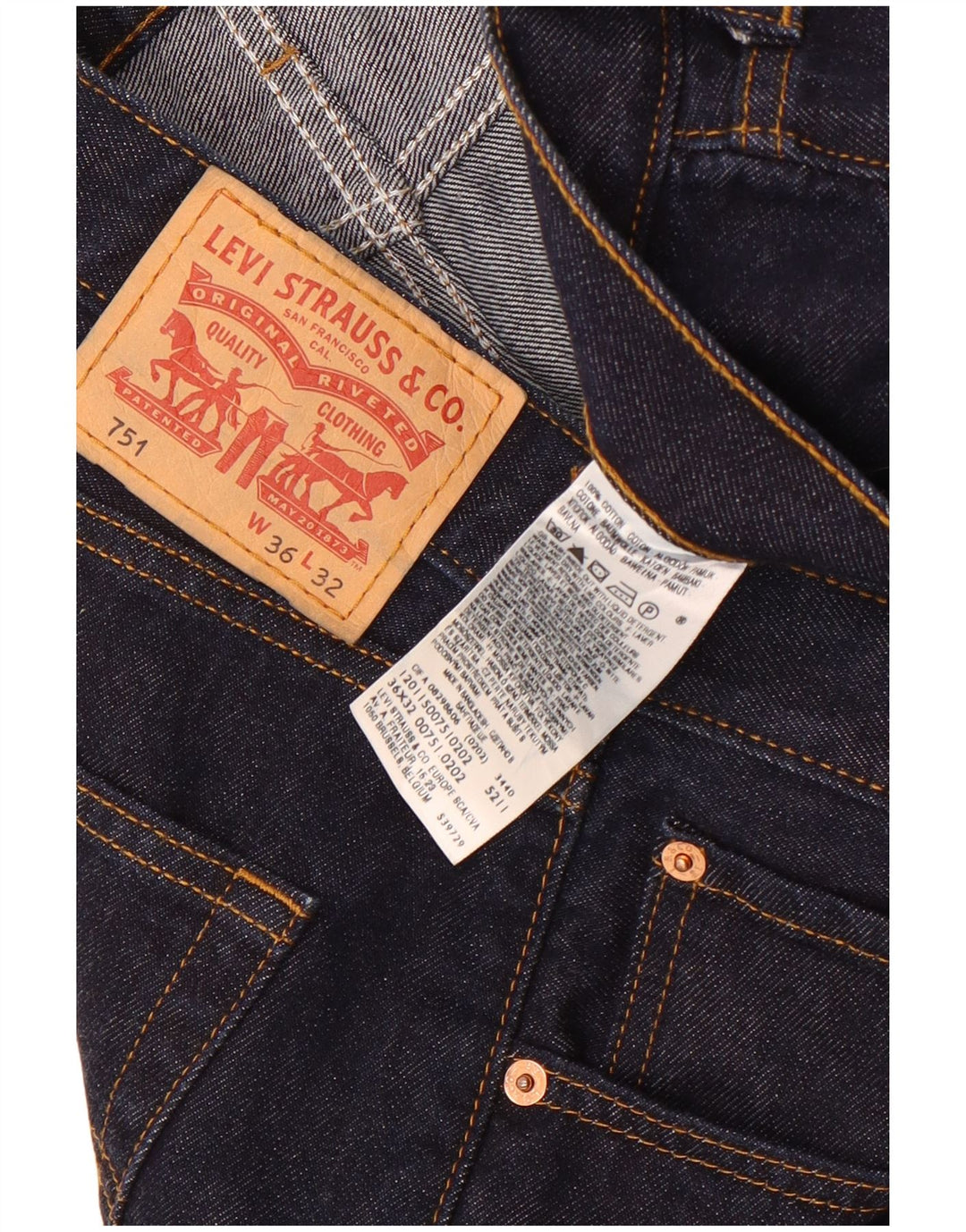 Levi's Mens 751 Cropped Jeans W36 L26 Navy Blue Cotton